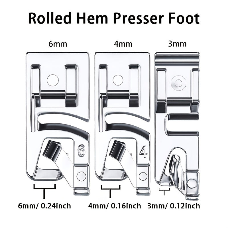 Upgrade Your Sewing Machine with this 3pcs Rolled Hem Presser Foot Set - Compatible with Singer, Brother, Babylock & More!