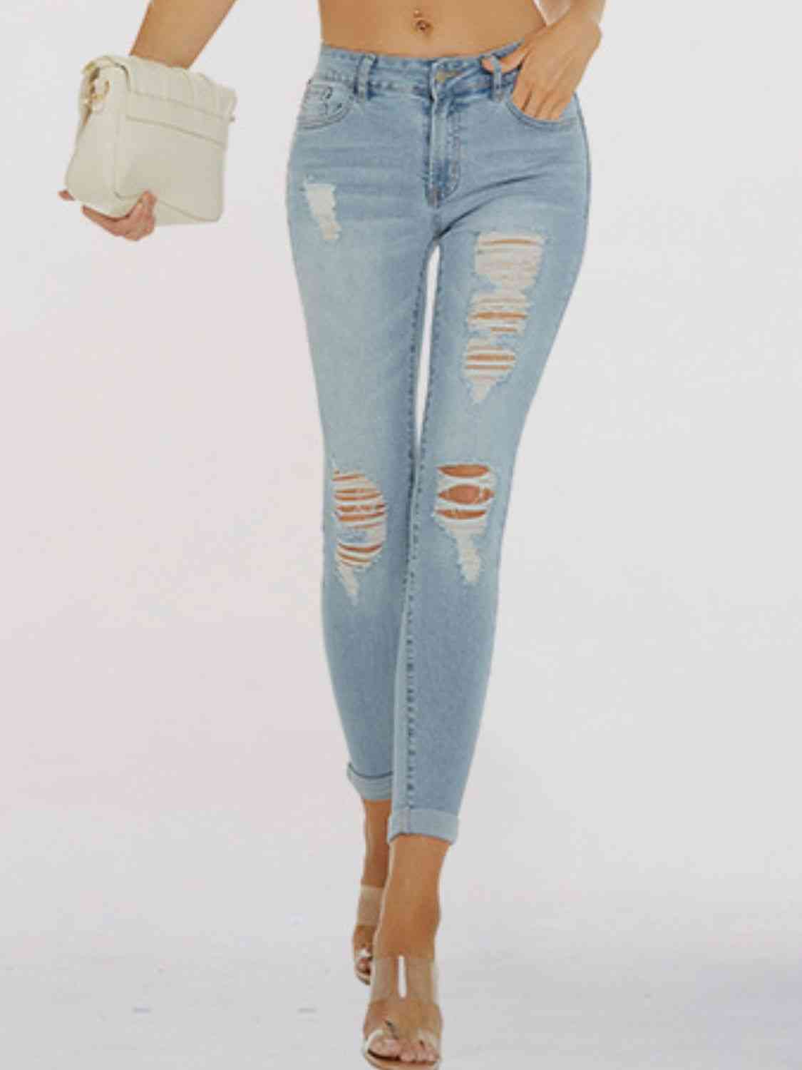 Jean skinny court effet vieilli