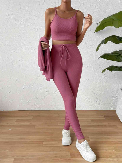 Cami, Open Front Cardigan, and Pants Set