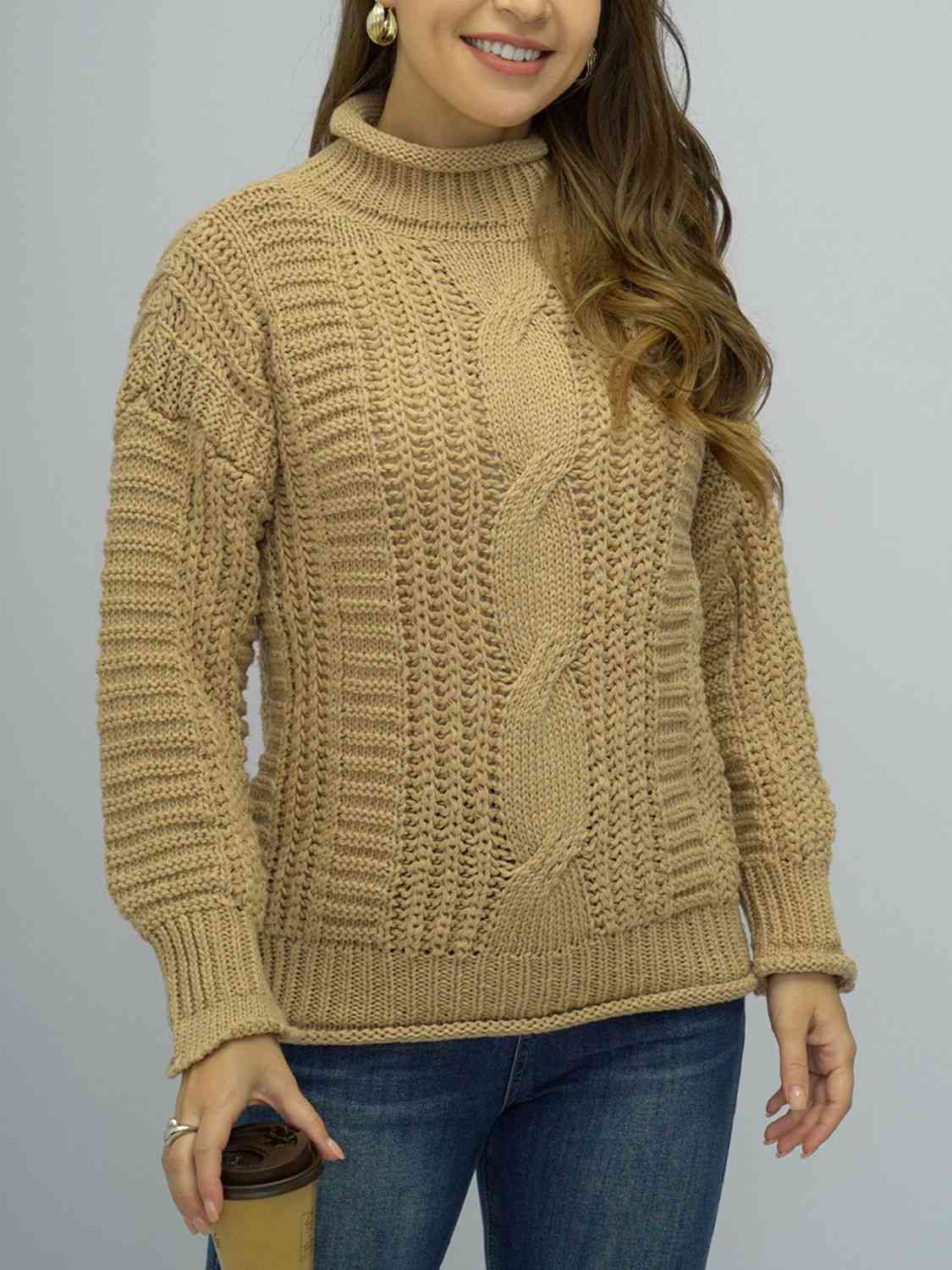 Cable-Knit Mock Neck Sweater