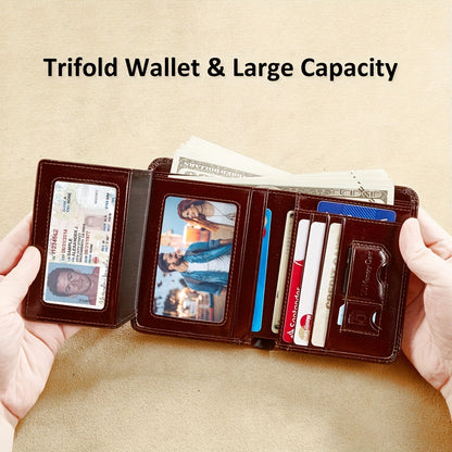 Vintage Leather Wallet for Men - RFID Anti-theft Brush Trifold Credit Card Wallet - Perfect Valentine's Day Gift!