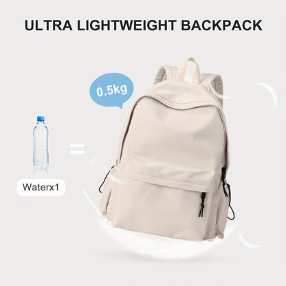 Women's Minimalist Solid Color Preppy Backpack - All-Match Zipper School Bag for Travel & School