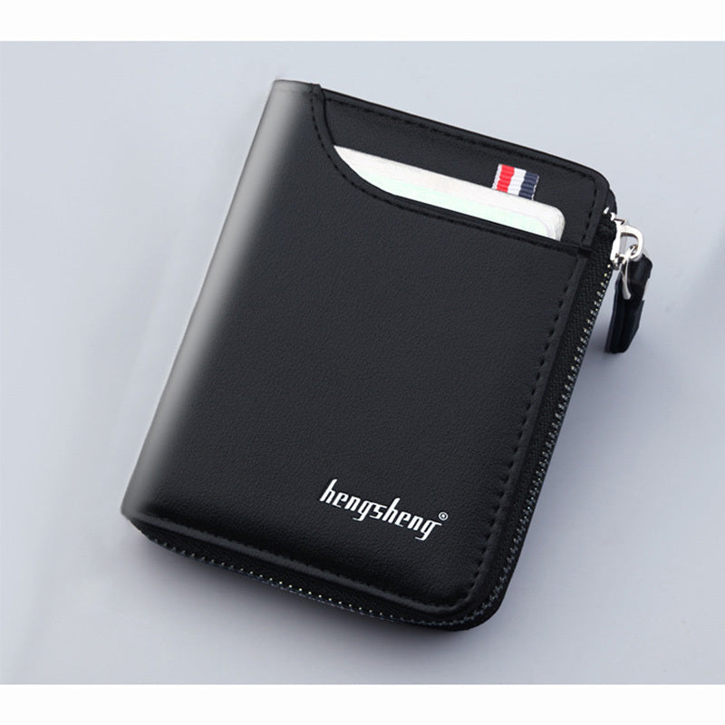 Stylish Men's Leather Credit Card Holder - Classic Zipper Card Pouch Wallet for Business Cards