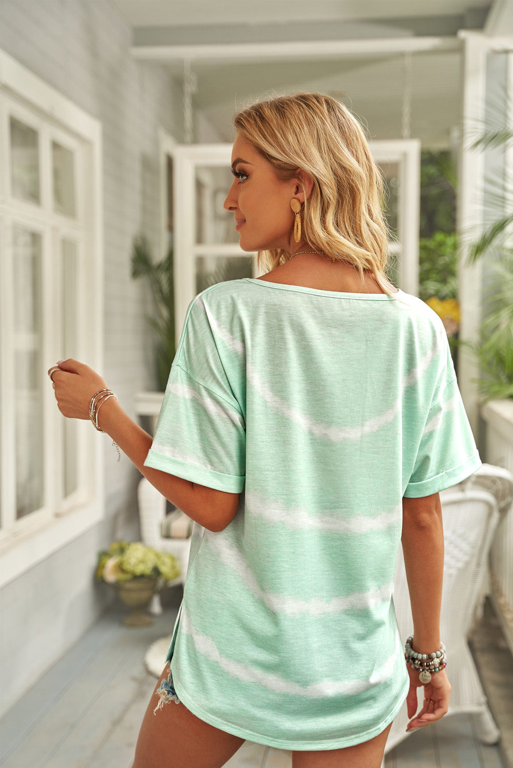 Tie-Dye Slit Dropped Shoulder Tee Shirt