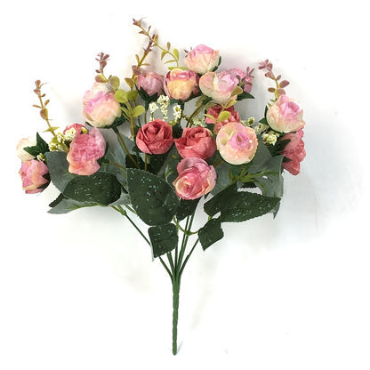 21-Head Mini Rose Bouquet - Perfect for Weddings, Offices & Decorating Home & Garden (Pink)