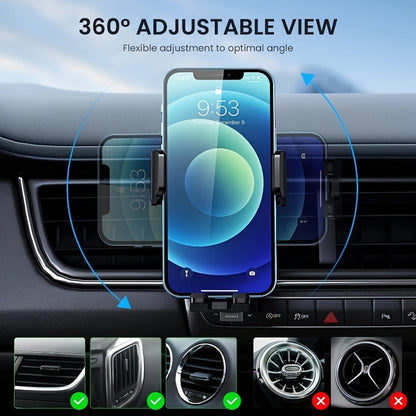 360° Rotation Stable Phone Mount - Compatible with Android/IOS Phones (4-7 Inches) - Suitable for Car Air Outlet - Black