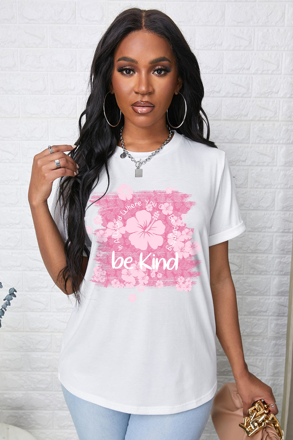 BE KIND - T-shirt à col rond avec motif floral