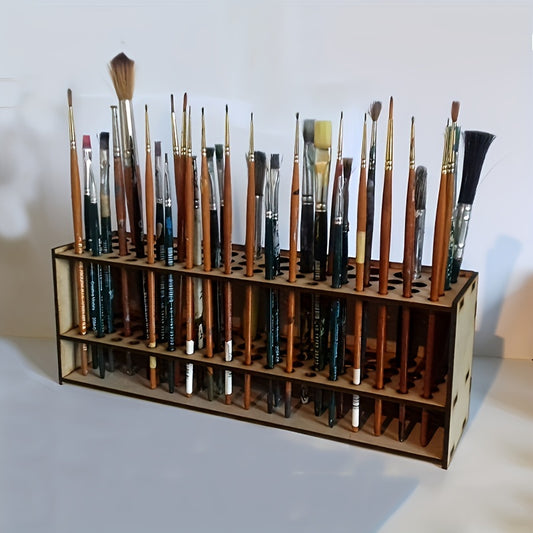 1pc Wooden Brush Holder, Paintbrush Holder, Painting Pen Storage Rack, Desk Stand & Brush Holder Organizer, For Different Size Pens, Paint Brushes, Colored Pencils (Not Including Marker)