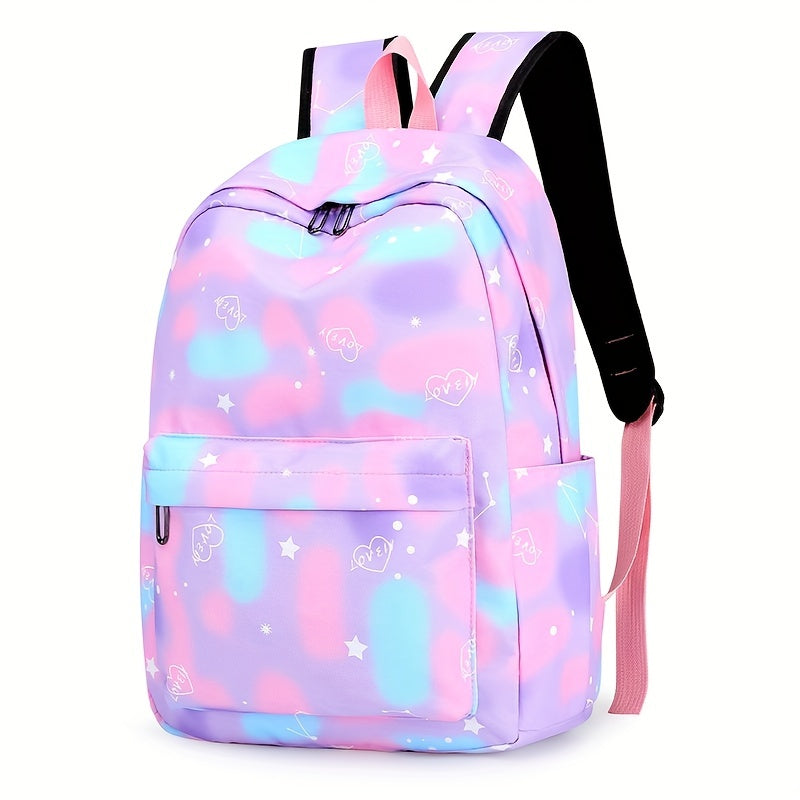 3Pcs Kawaii Backpack Set, Tie Dye Cartoon Pattern School Bag With Lunch Box Bag & Pencil Case