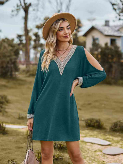 V-Neck Cutout Sleeve Mini Dress