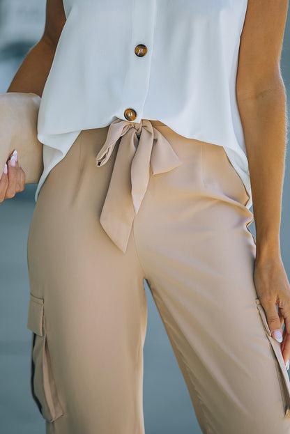 Pantalon de jogging cargo taille haute noué