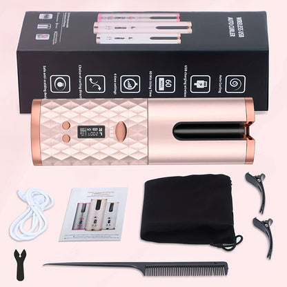 5000mAh Portable Wireless Hair Curler with LCD Screen & Diamond Pattern - Fully Automatic Charging & Curling!