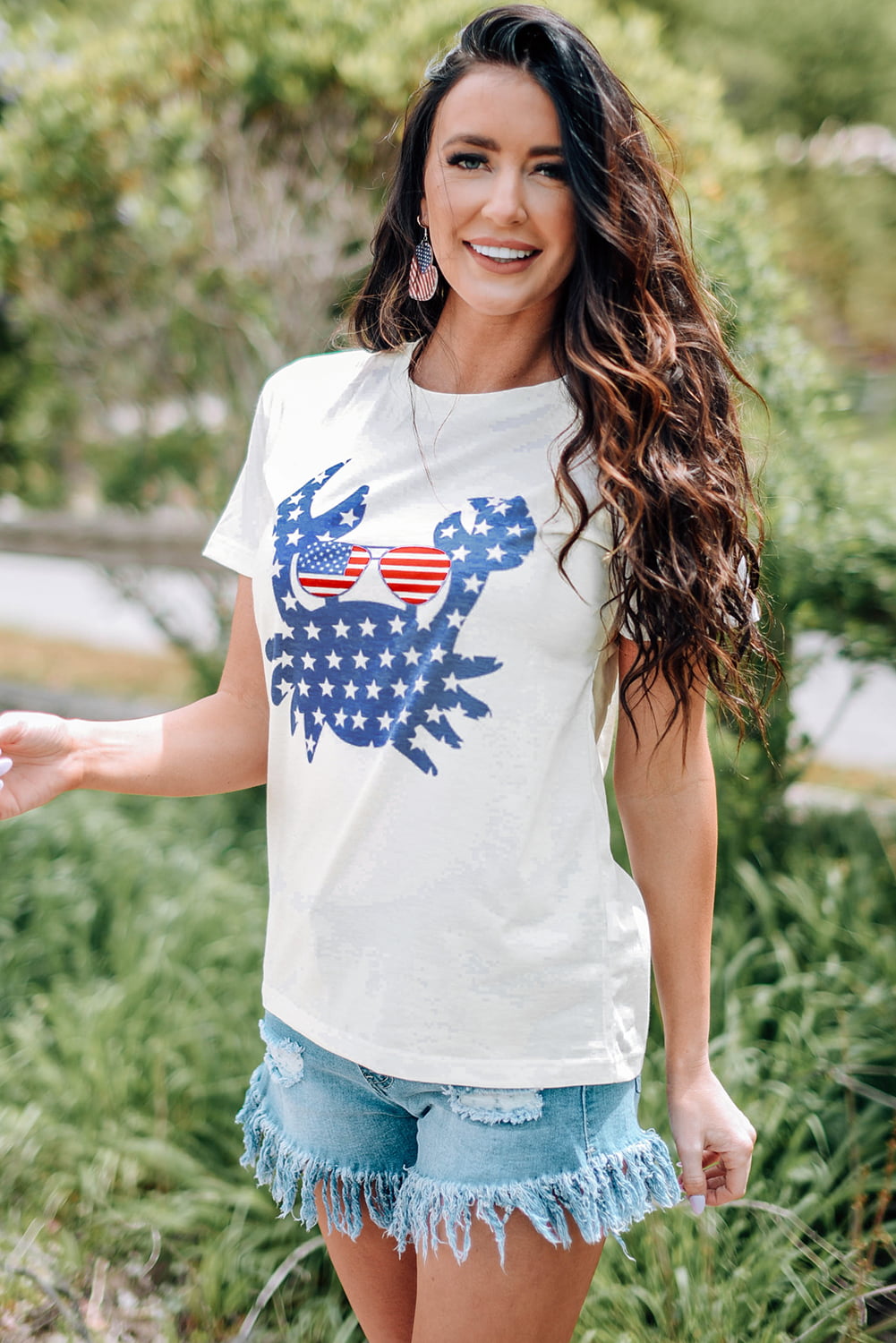 US Flag Crab Graphic Round Neck Tee