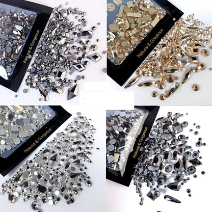 150pcs Flatback Round Rhinestone Plus 20pcs Flatback Odd Shaped Large Zircon Nail Rhinestones, For Nail Art DIY