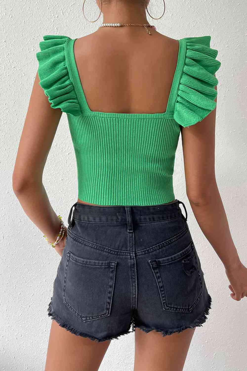 Square Neck Tie Front Knit Top