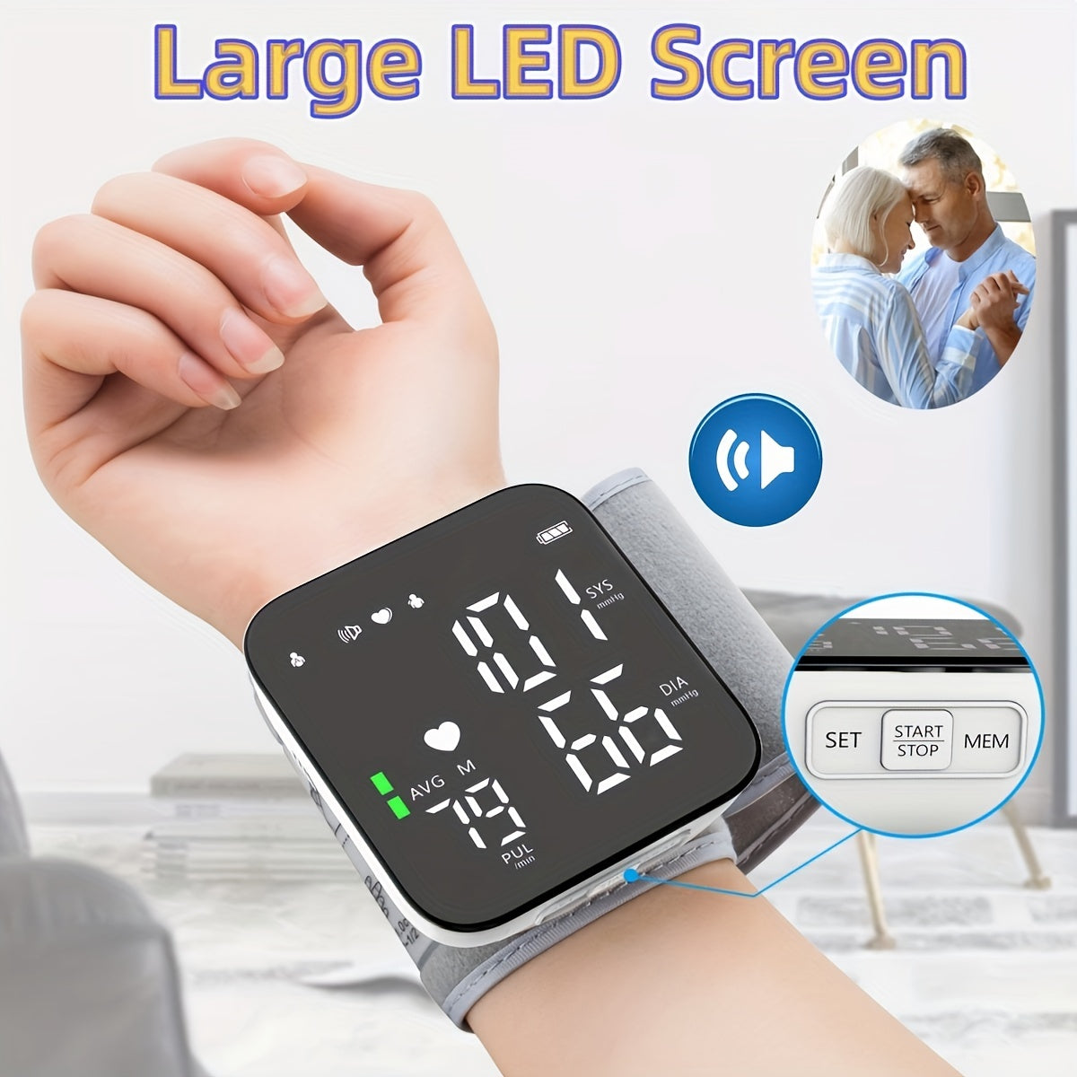 1pc Digital Wrist Blood Pressure Monitor with Irregular Heart Beat Detection - Large Display & Adjustable Cuff - Battery Not Included