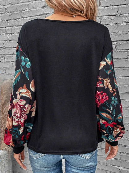 Floral Round Neck Long Sleeve Top