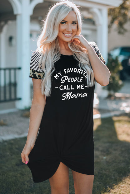 Slogan Graphic Short Sleeve Twisted Dress