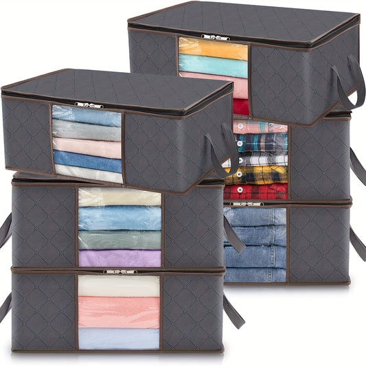 3-Pack Clothes Storage Bags: Foldable, Reinforced, Sturdy Fabric, Clear Window, Perfect for Sweaters, Coats, T-shirts, Blankets!