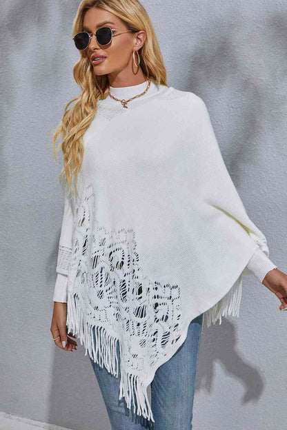 Round Neck Fringe Detail Poncho