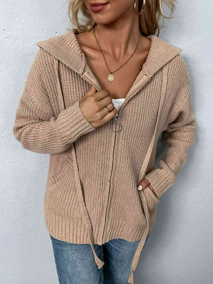 Cardigan à capuche zippé avec cordon de serrage