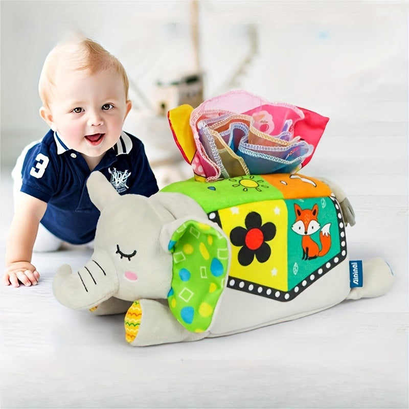 The New Animal-shaped Three-dimensional Tissue Box Baby Can't Tear It. Tissue Box Children's Finger Exercise Pulling Toys, Built-in 3 Pieces Of Ring Paper And 8pcs Gauze, To Meet The Baby's Desire To Tear Behavior