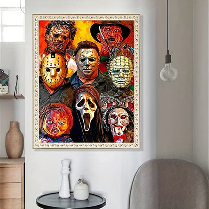 5D Artificial  Diamond Painting Kits Adult Halloween Artificial Diamond Art Horror Painting DIY Full Round Drill Home Wall Decor And Holiday Gifts For Adults Kids (11.8*15.7) Inch