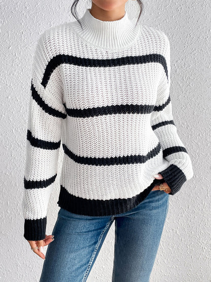 Striped Mock Neck Sweater