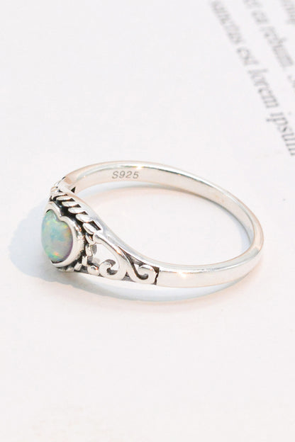 Bague opale en forme de cœur en argent sterling 925