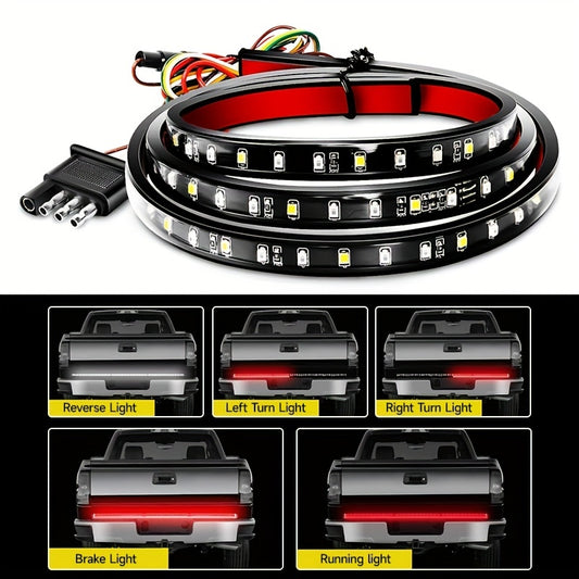 60" Truck Tailgate Light Bar 90 LED Single Row Tailgate Light Strip With Red Running Brake Lights Turn Signal White Reverse Light