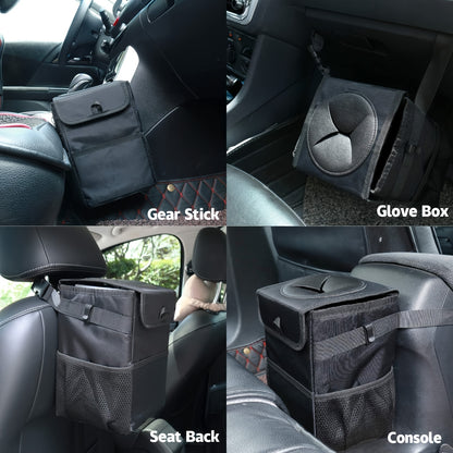 6L Waterproof Mini Car Trash Can with Lid and Storage Pockets - Multipurpose Garbage Can for Hanging Accessories