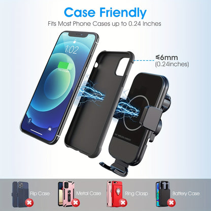 Wireless Car Charger, 15W Qi Fast Charging Auto Clamping Car Charger Phone Mount, Windshield Dashboard Air Vent Phone Holder, For IPhone 14/13/12/11/X, Samsung Galaxy S22+/S21/S10/Note 20