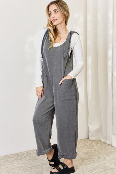 Celeste Full Size Ribbed Tie Shoulder Sleeveless Ankle Overalls