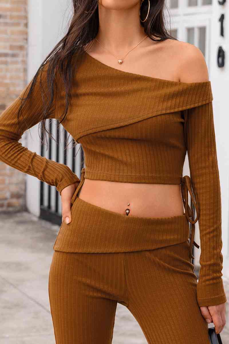 Asymmetrical Neck Ribbed Crop Top