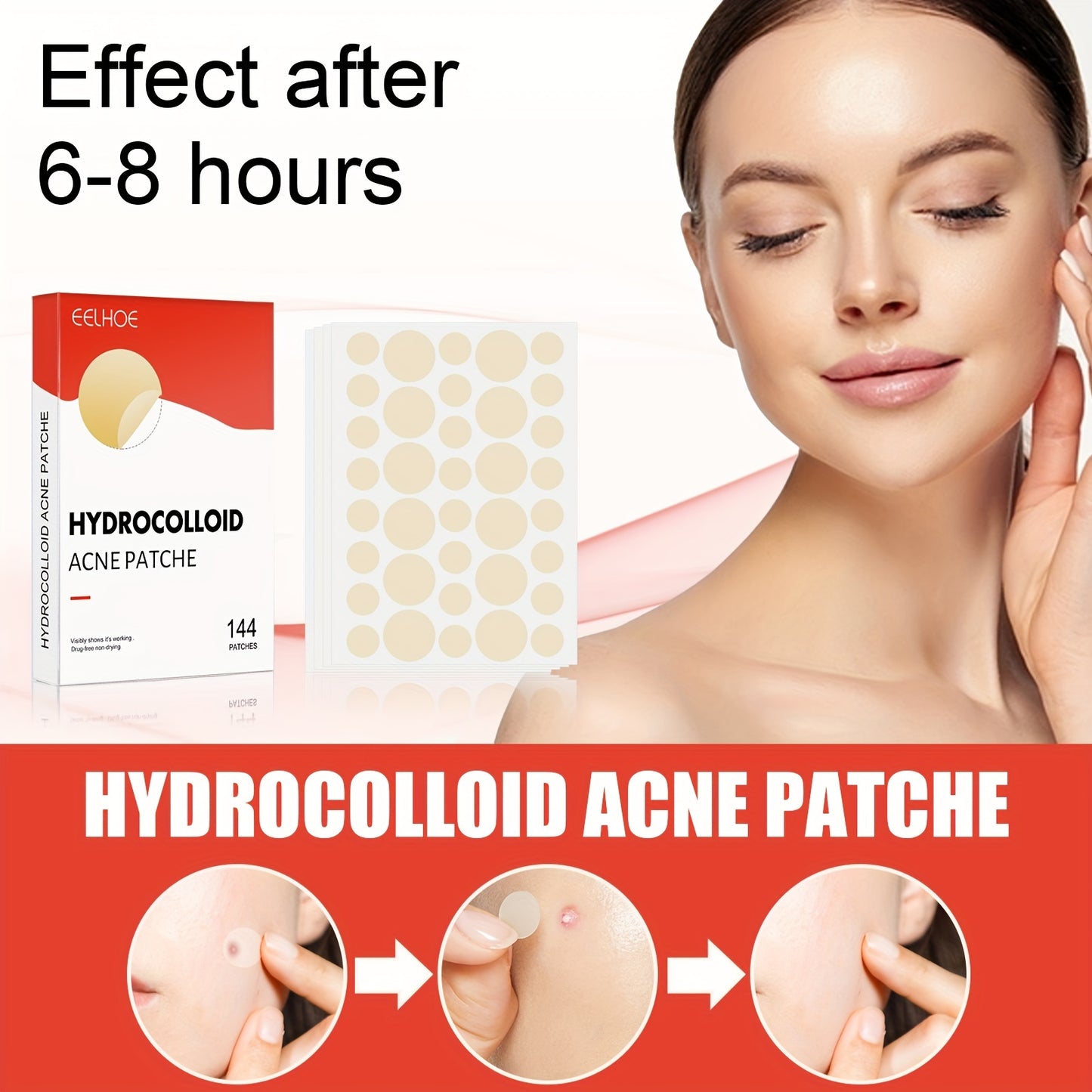 144 pièces autocollant couvrant l'acné maquillage invisible patch d'acné hydrocolloïde soins de la peau patchs de boutons d'acné pour les soins de la peau quotidiens et nocturnes, autocollants/patchs de nettoyage en profondeur des pores 