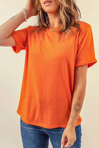 Round Neck Cuffed Short Sleeve Tee