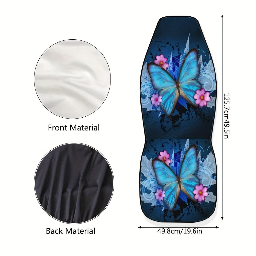 2pcs Trendy Car Seat Covers Ble Butterfly Print High Back Seat Cover Ultra-Soft Universal Car Accessories