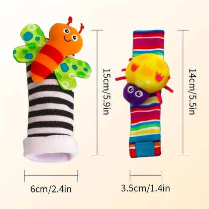 4pcs Cute Baby Socks with Rattles - Soft Plush Stuffed Toys for Learning & Entertainment - Perfect Gift for 3-12 Months Infants!