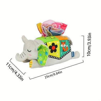 The New Animal-shaped Three-dimensional Tissue Box Baby Can't Tear It. Tissue Box Children's Finger Exercise Pulling Toys, Built-in 3 Pieces Of Ring Paper And 8pcs Gauze, To Meet The Baby's Desire To Tear Behavior