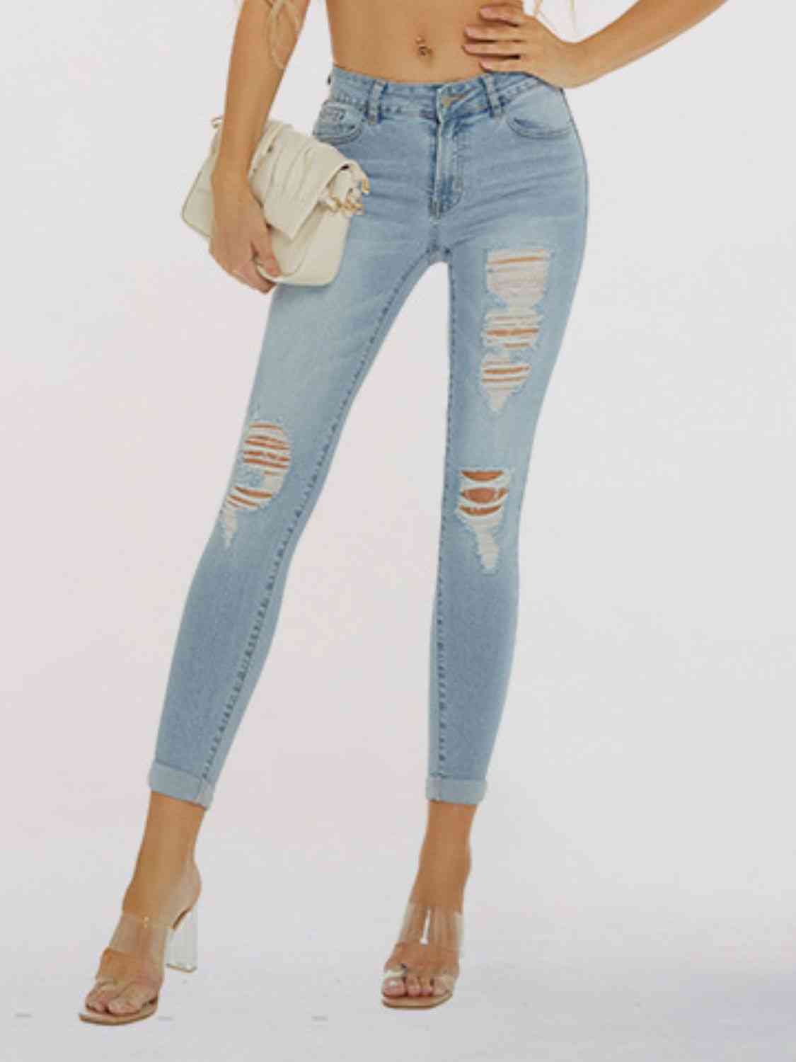 Jean skinny court effet vieilli