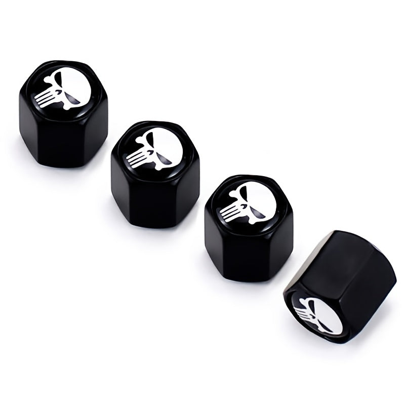 4Pcs/Set Skull Skeleton Emblem Car Wheel Tire Valve Cap, Air Valve Stem Caps Air Cover Car Styling Truck Car Motorbike Accessories