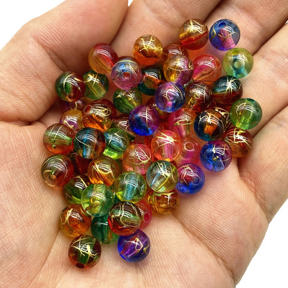 50pcs 8mm Golden Brushed Pattern Two-color Round Beads For Jewelry Making Handmade DIY