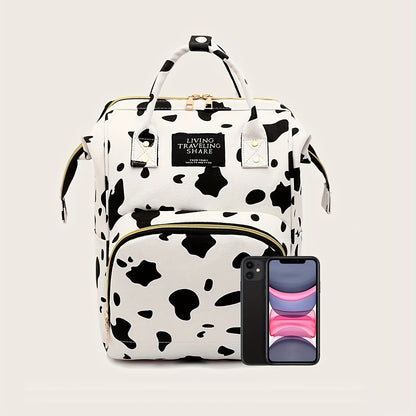 Stylish Cow Pattern Backpack: Trendy Zipper Rucksack for Versatile Women's Travel Diaper Bag