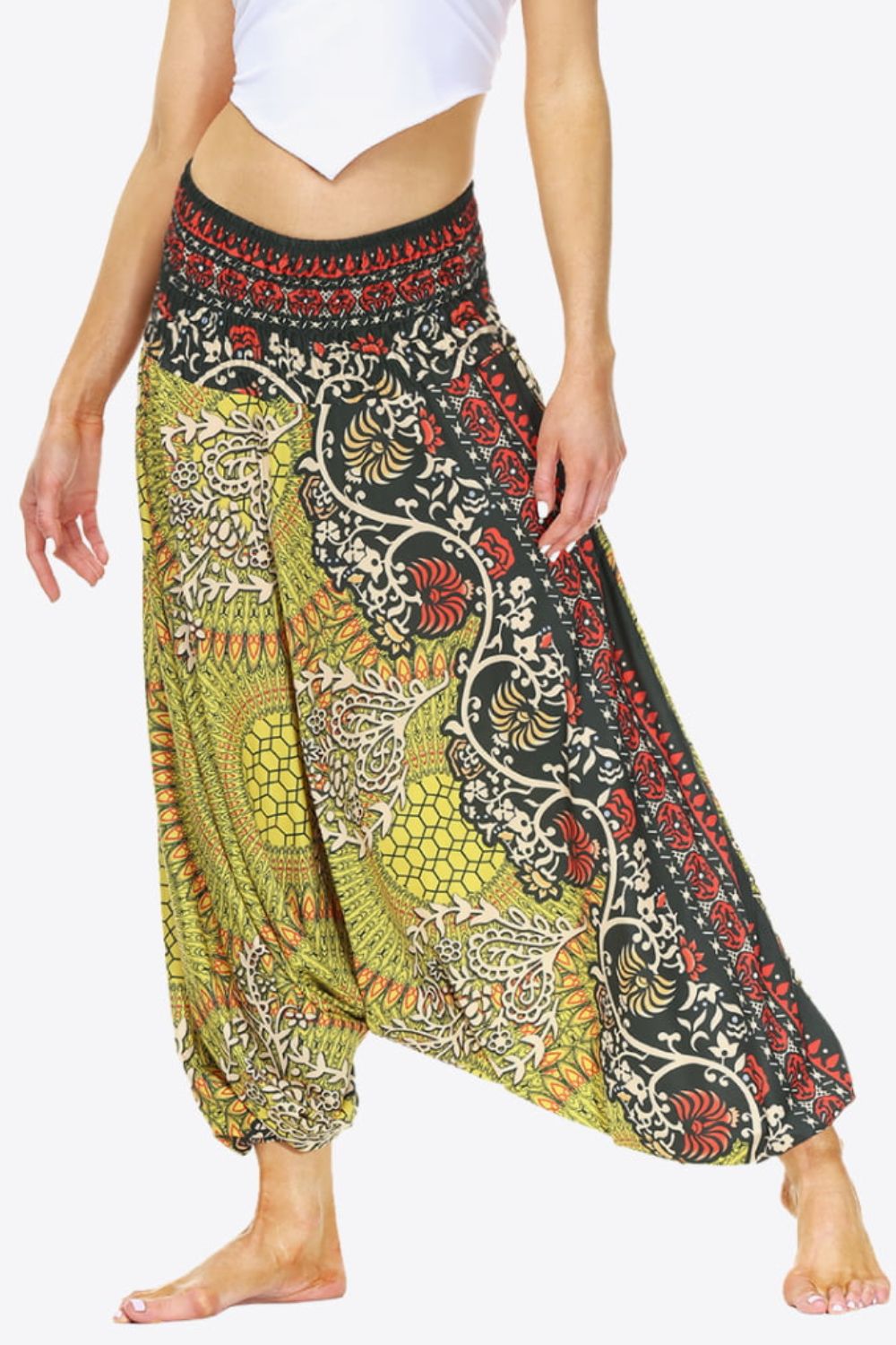 Smocked Long Harem Pants