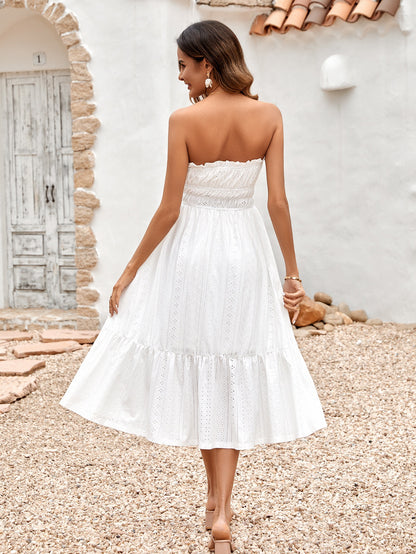 Frill Trim Strapless Midi Dress