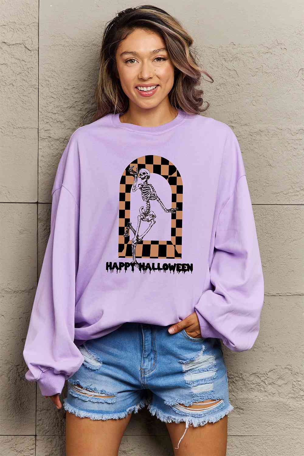 Simply Love Sweat-shirt graphique HAPPY HALLOWEEN pleine taille