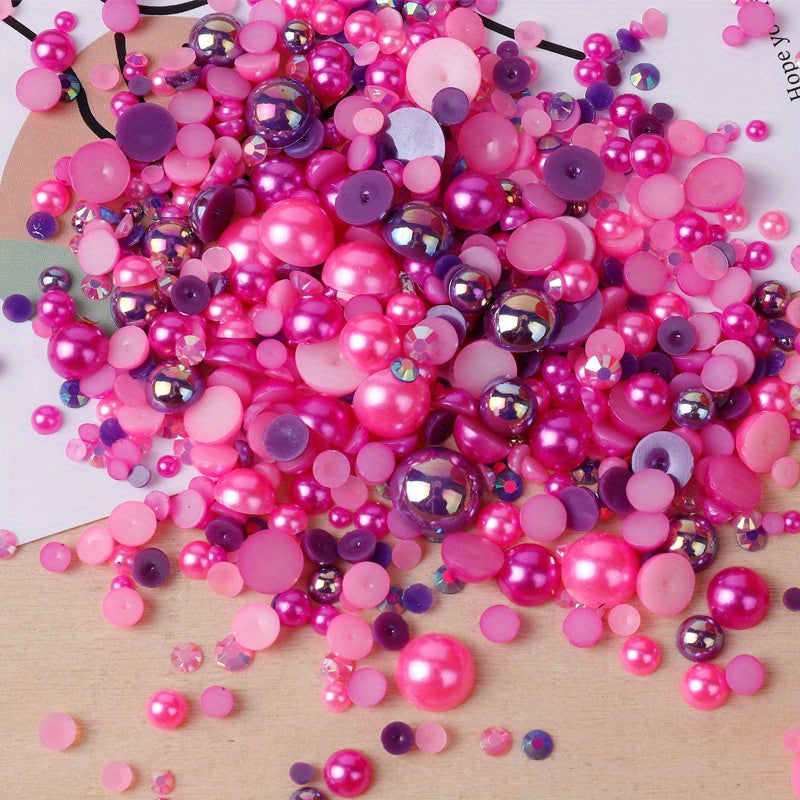 3800pcs 30g Mixed Flat Back Pearls and Rhinestones for Crafts and Nail Art - 3mm-10mm Sizes in Blue, Pink, and White - Perfect for Eye Makeup and Jewelry Design