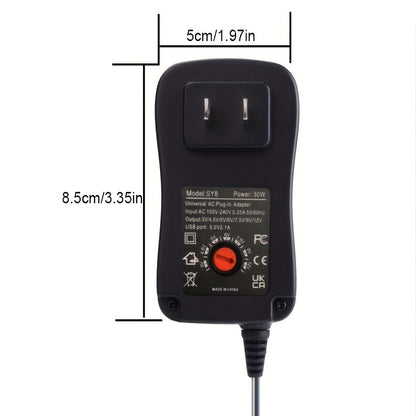 30W Universal Multi Voltage Fast Charger, 3-12v Adjustable Adapter, With 6 Optional Adapter Plugs, Suitable For 3V To 12V Most Small Household Appliances