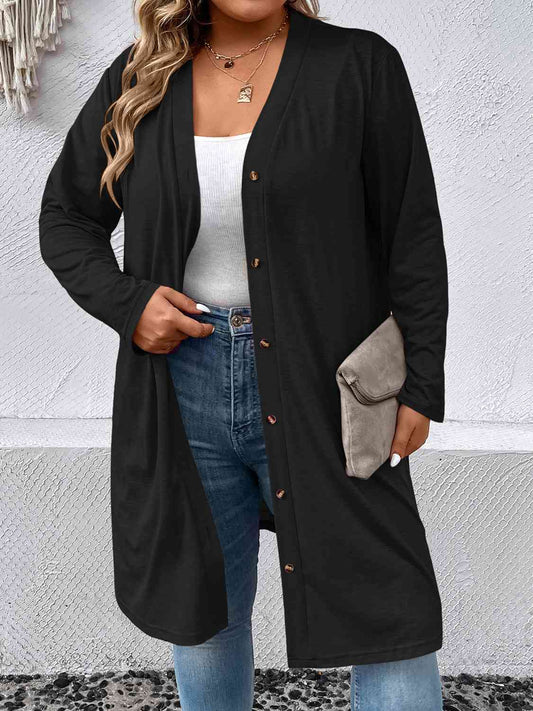 Cardigan Long Boutonné de Grande Taille