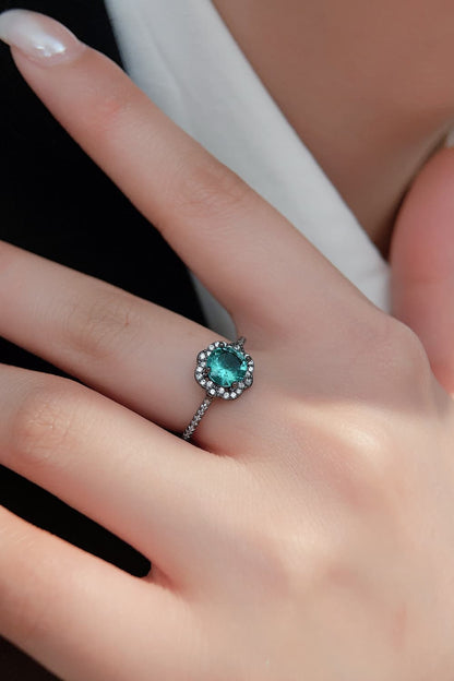 Bague en forme de fleur de Zircon bleu Paraiba naturel